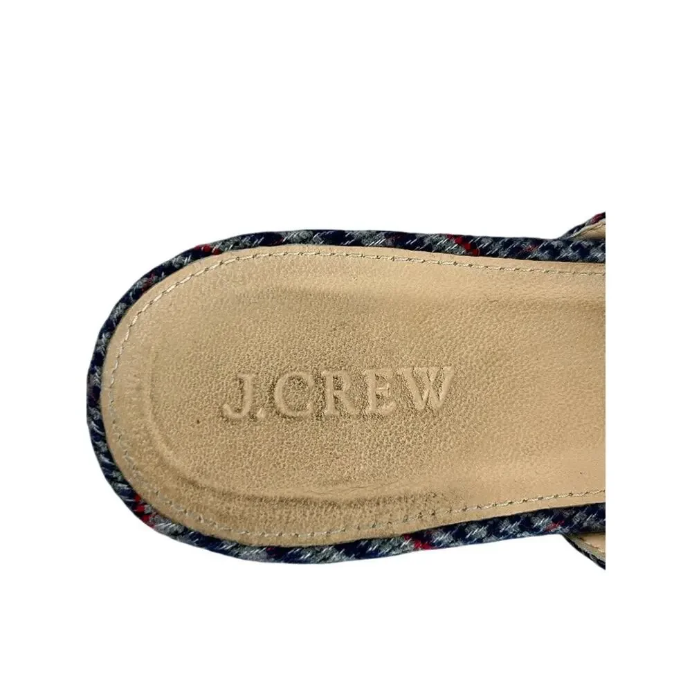 J. Crew Plaid Tweed Slip On Pointed Toe Cloth and Leather Flats Sz 6.5 MSRP $198